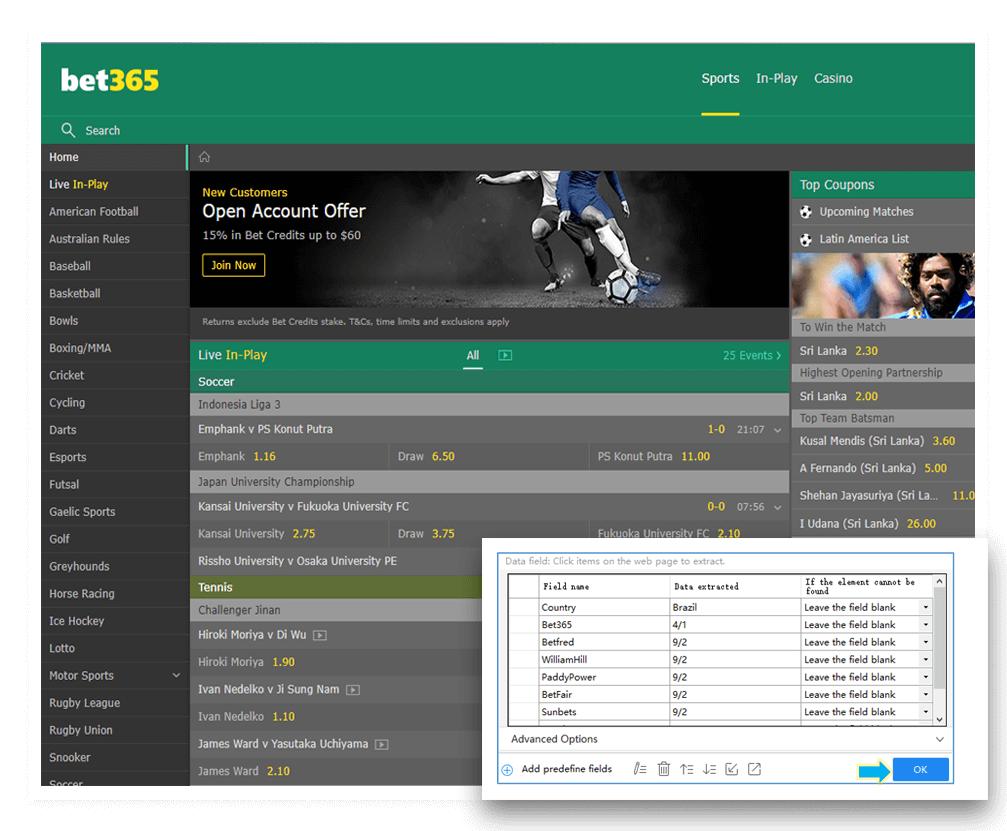 Scrape Betting Odds / Result Betting odds data Scraping Services